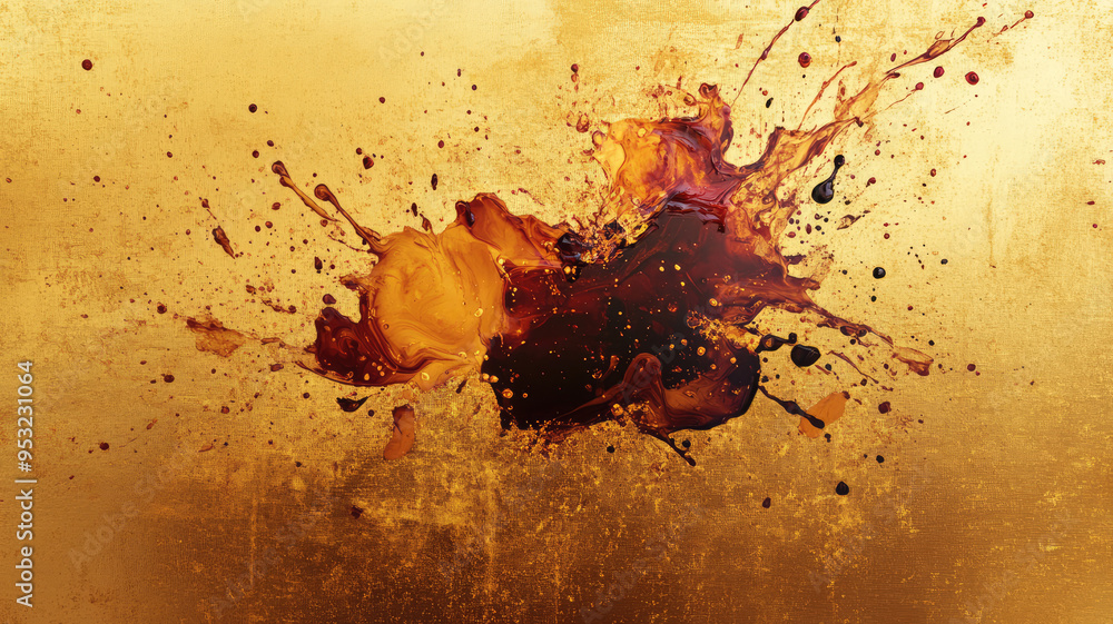 Wall mural **dance with the shimmering light as abstract ink splashes across a luxurious gold backdrop, high de