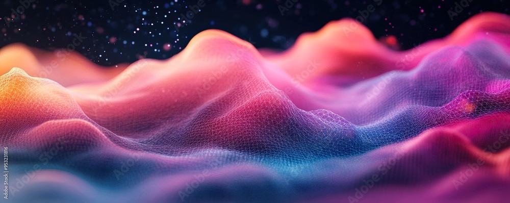 Aufkleber abstract digital landscape with shimmering particles and a fine mesh