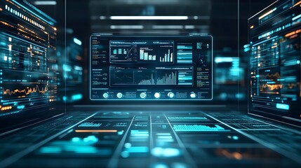 Obraz premium Futuristic Tech Interface with Data Analysis Charts