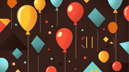 abstract background with geometric shapes and colorful balloons vector illustration in the style of retro style flat design, flat composition,
