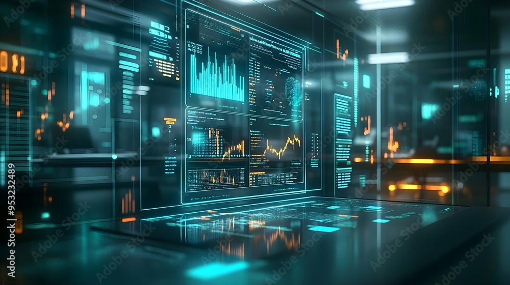 Poster futuristic tech interface with data visualization