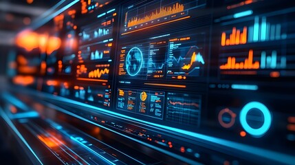Fototapeta premium Futuristic Tech Interface with Glowing Data & Charts