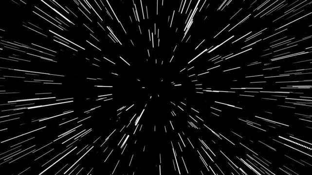Abstract digital warp speed on a black background with flowing lights simulating high speed motion in stunning 4K resolution