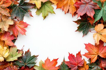 Fototapeta premium Autumn Maple Leaves Flat Lay White Background created with Generative AI