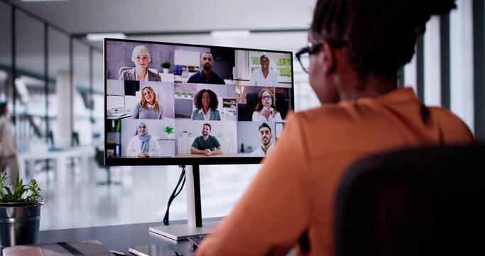 Online Video Conference Webinar On Computer. Business Videoconference