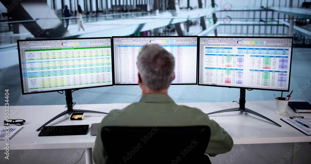 Poster Analyst Working With Spreadsheet Business Data