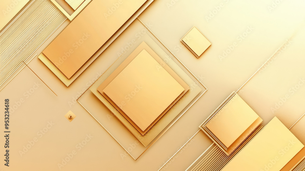 Wall mural abstract minimal geometric, gold square shape on gold space background. abstract background with lin