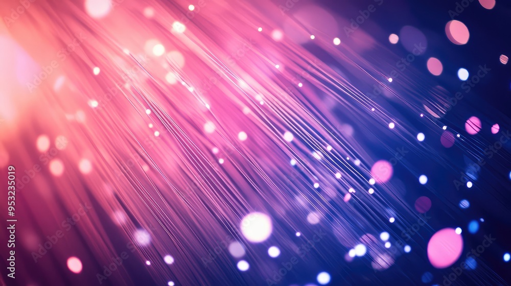 Poster bright fiber optic strands creating an abstract pattern in a technology background, representing the