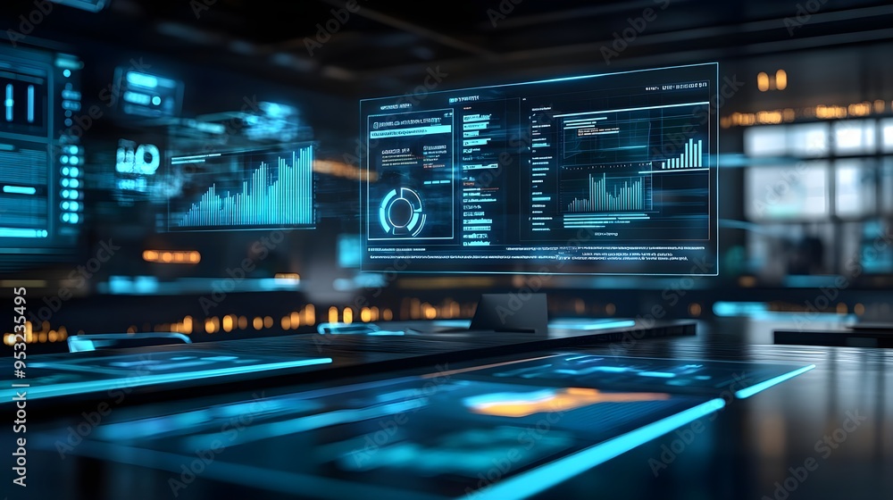 Poster futuristic technology interface with data analysis