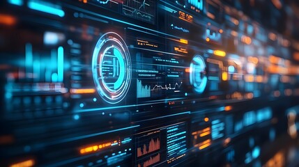 Futuristic Technology Interface with Blue and Orange Lights