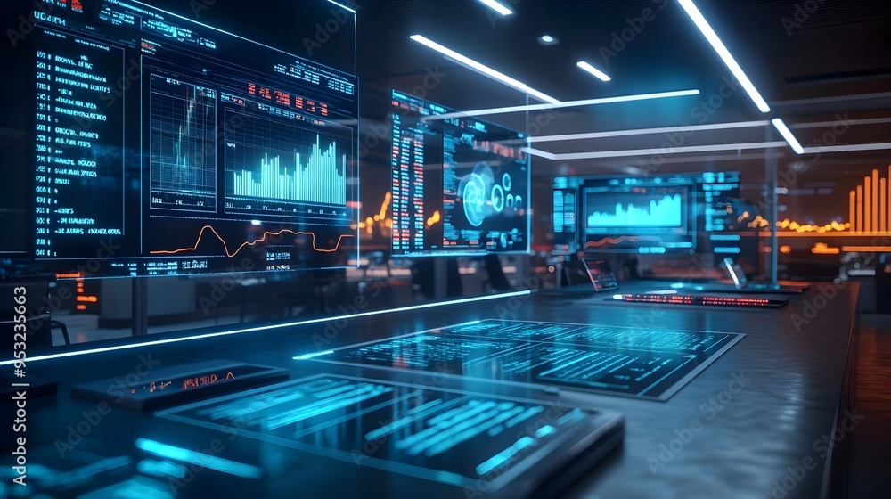 Poster futuristic technology interface with data analytics