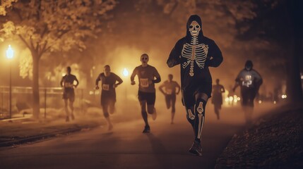 Haunted Halloween Fun Run Featuring Fog and Festive Costumes