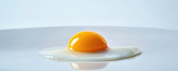 Close-up of a fresh egg yolk on a white plate, showcasing vibrant color and texture. Perfect for culinary and food photography.