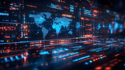 Obraz premium Global Network, Digital World Map, Cyberspace Technology
