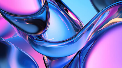 3d render, abstract background with colorful glass shapes and shiny curves in the style of a blue pink purple black white gradient, detailed and intricate image