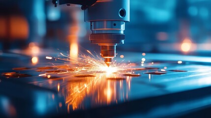 Laser Cutting Machine Sparks Close Up in Factory