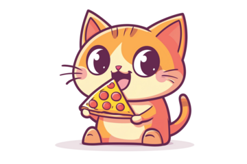 cat eats pizza on Transparent background