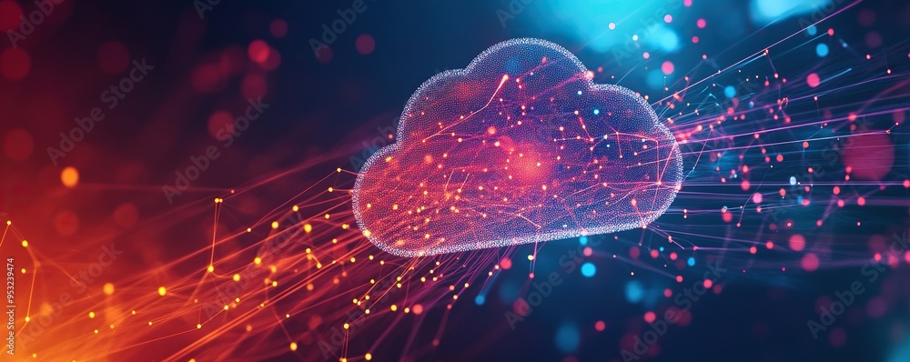 Poster abstract cloud computing network with connected lines and dots