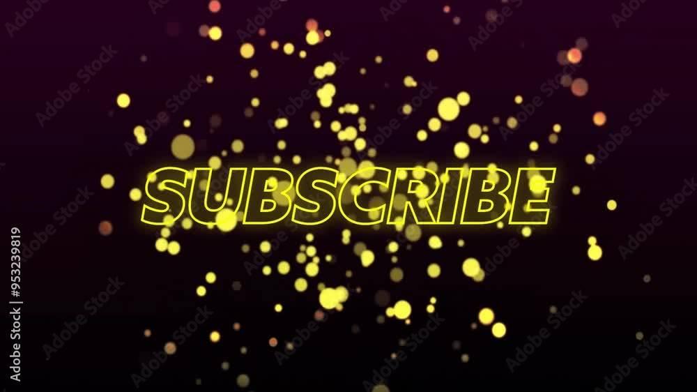 Poster subscribe text animation over yellow bokeh lights on dark background