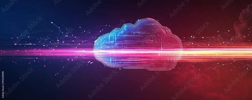 Poster digital cloud computing network with light streaks