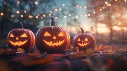 Pumkin in Autumn with Fairy Lights