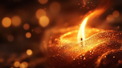 Serene Candle Flame Illuminating Darkness with Golden Glow