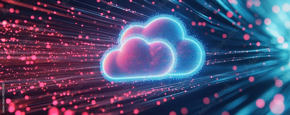 Poster abstract cloud computing concept with glowing lines and dots