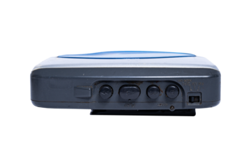 Old silver cassette player. Used. Isolated on transparent background