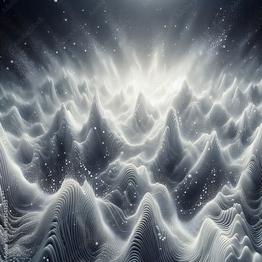 Aufkleber a very abstract and surreal image of a snowy mountain range with a bright light shining through the 