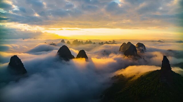Aerial photography China Guangxi guilin Yangshuo beautiful scenery karst landform