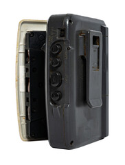 Obraz premium Old silver cassette player. Used. Isolated on transparent background