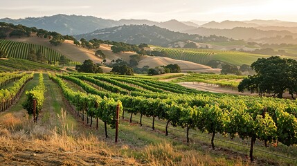 Naklejka premium hills and vineyard wallpaper