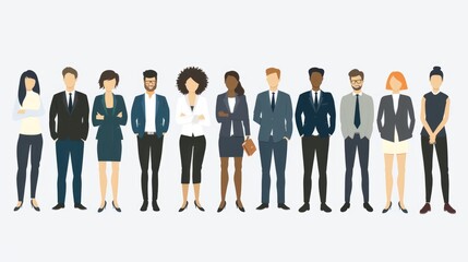 A group of business professionals standing in a line, great for corporate or office settings