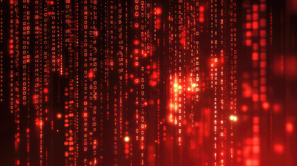 a glowing, abstract background of red binary code and digital lines, detailed and intricate image