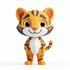 Charming 3D Cartoon Tiger, Exuding Playfulness and Joy, Ideal for Children's Illustrations, Toy Design, or Any Lighthearted Creative Project. A Fun-Filled Companion with Vibrant Colors and Expressive 