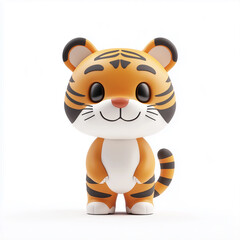 Charming 3D Cartoon Tiger, Exuding Playfulness and Joy, Ideal for Children's Illustrations, Toy Design, or Any Lighthearted Creative Project. A Fun-Filled Companion with Vibrant Colors and Expressive 