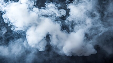 A swirling mass of white smoke against a dark backdrop, with wispy tendrils and billowing clouds.