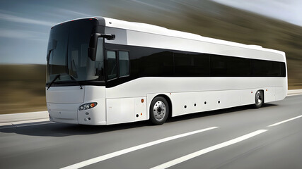 Luxury Bus Traveling on a Scenic Highway