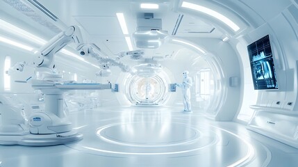 Futuristic Hospital with Advanced Medical Technology and Robotic Doctors