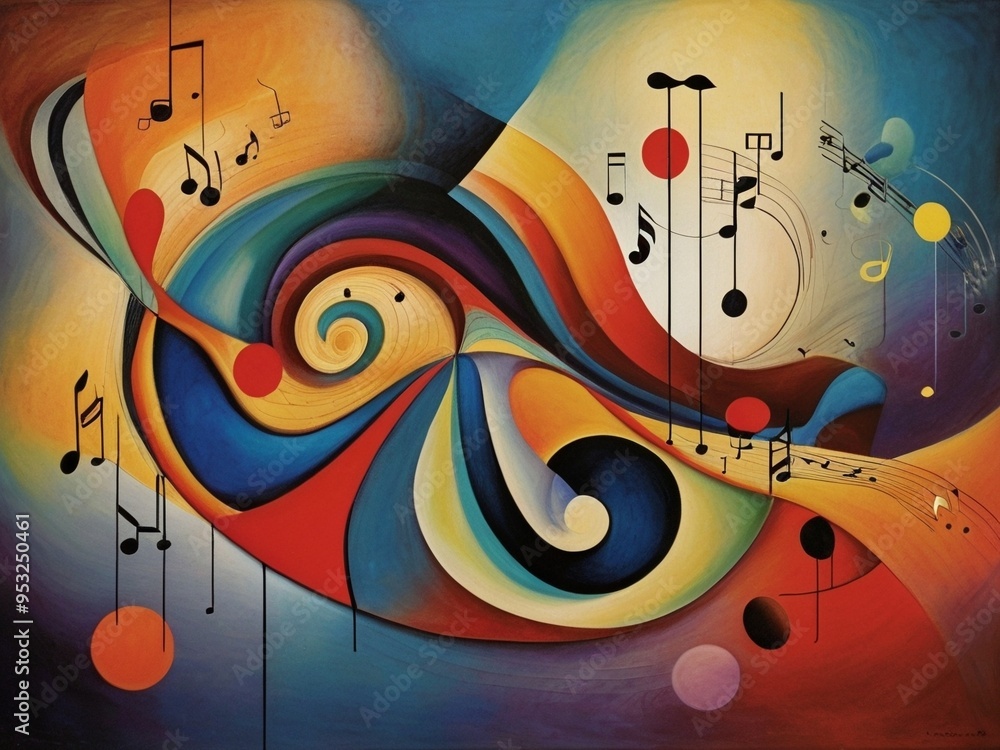 Poster abstract colorful music notes floating creating symphony of sound