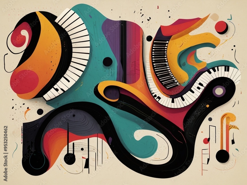 Poster abstract piano keys floating creating music notes background design