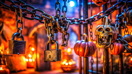 Spooky Halloween Skull Pumpkin Chains And Locks