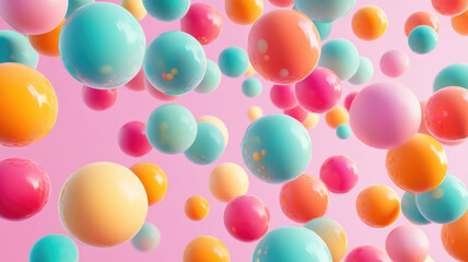 3d rendering of colorful balls floating in a pastel-colored background. ai, detailed and realistic image