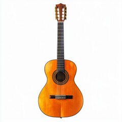 Obraz premium Classical guitar standing up on white background