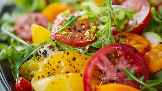A close-up of a colorful salad made with locally sourced ingredients