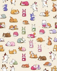 The wallpaper has a playful and cheerful mood, with some animals sleeping. Images and textures tileable, tileable pictures. background
