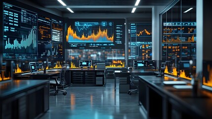 Modern Stock Trading Office with Data Screens