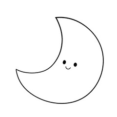 白黒　顔つきの三日月のイラスト