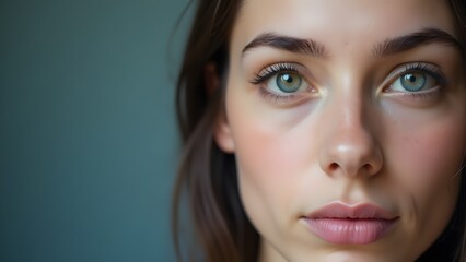 Fototapeta premium Close-up portrait of a woman with blue eyes and soft lighting