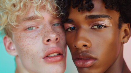 Obraz premium Two men with different skin tones are standing next to each other